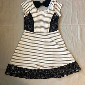 Emily West Black and White Striped Dress with Lace
